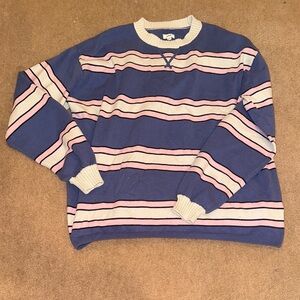 aerie Men's Navy Crewneck Sweater with Pink & Cream Stripes